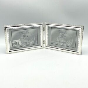Lawrence Frames Polished Silver Plate 5x7 Hinged Double Horizontal Bead Trim NEW